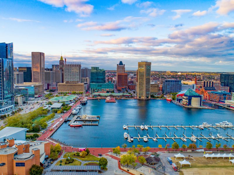 Baltimore, Maryland, USA Inner Harbor Skyline Aerial Panorama